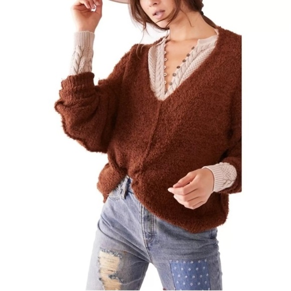 Free People Icing V Sweater in Mocha size XS - Picture 1 of 10